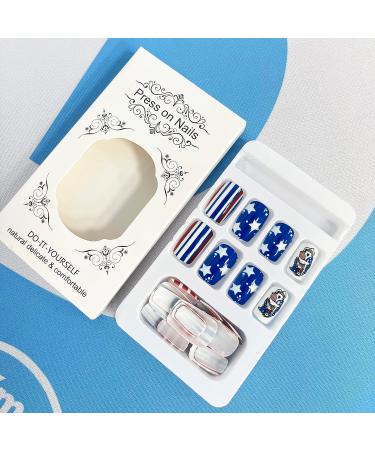 4th of July Short Square Press on Nails - Red, Blue, White Star & Skull Designs - 24Pcs - Buy Online on GoSupps.com