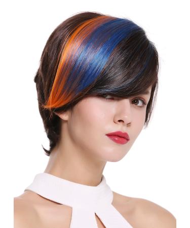 WIG ME UP - SA100-6-B061-K18 wig ladies wig short dark brown with blue orange parting bird of paradise
