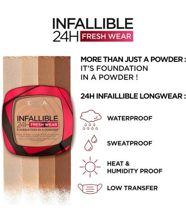 L'Or al Paris Infallible 24H Fresh Wear Foundation in a Powder Full-coverage Longwear Weightless Smooth Finish Water-proof and Transfer-proof 200 Golden Sand 200 Golden Sand 9 g (Pack of 1) - Buy Online on GoSupps.com