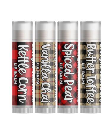 Fall Flannels Lip Balm Gift Set - Kettle Corn Vanilla Chai Spiced Pear Butter Toffee
