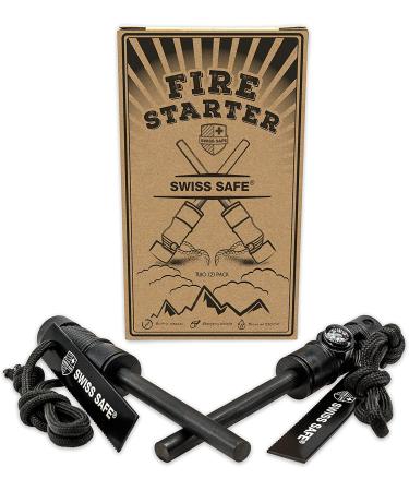 Swiss Safe 5-in-1 Fire Starter (2-Pack) with Compass, Paracord, Whistle - Emergency Survival Kit for Camping, Hiking - All-Weather Magnesium Ferro Rod - Buy Online on GoSupps.com