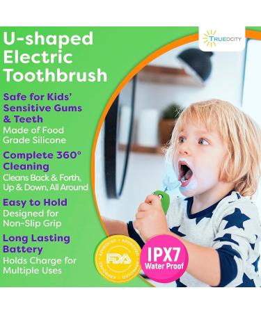 Trueocity Kids U Shape Toothbrush - Automatic Rechargeable Electric Dinosaur Toothbrush for Toddlers Age 2+ - Fun & Effective Children's Dental Care - Buy Online on GoSupps.com