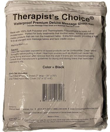 Therapist’s Choice Waterproof Massage Sheet 2pc Set, Machine Washable, Includes Fitted Sheet & Fitted Face Cover (Massage Table Not Included) (Black)