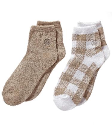 Earth Therapeutics Aloe Vera Socks - Infused with Aloe & Vitamin E for Dry Feet Cracked Heels - Tan Plaid (2 Pairs) - Best for Soft Skin & Moisturizing Care - Buy Online on GoSupps.com