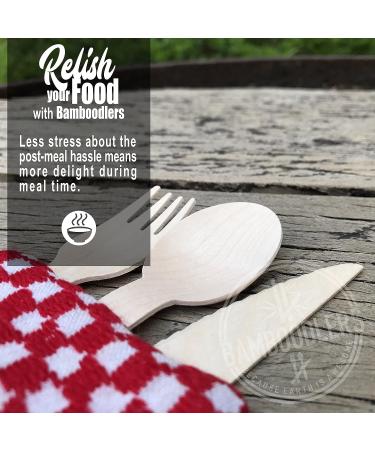 BAMBOODLERS Disposable Wooden Knives - 100% All-Natural, Biodegradable, Eco-Friendly - Pack of 100 (6.5 inches) - Earth-Friendly Cutlery - Buy Online on GoSupps.com