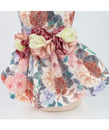 Fitwarm Fancy Flower Dog Dress for Mothers Day | Girl Dog Clothes Wedding Gown | Pet Birthday Party Outfit | Puppy Lace Dress in Pink - XS - Buy Online on GoSupps.com