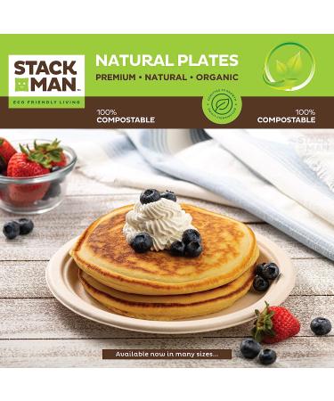 125-Pack 7 Inch Compostable Paper Plates | Eco-Friendly Bagasse Fibers | Biodegradable Brown Plate by Stack Man - Buy Online on GoSupps.com