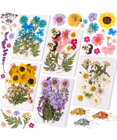 LET'S RESIN Dried Flowers for Resin 115Pcs Natural Dried Pressed Flowers Leaves Petals 3 Colors Foil Flakes Dried Resin Flowers for Resin Molds Scrapbooking Crafts Jewelry Soap/Candle Making