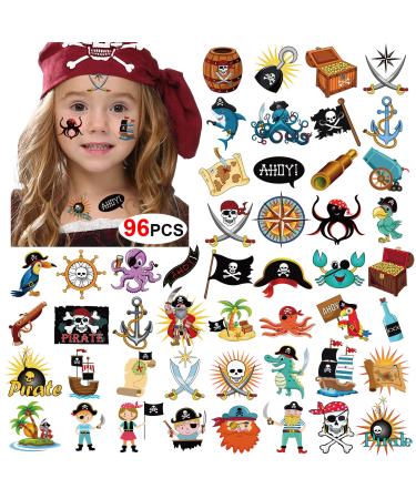 Pirate Tattoos(96Pcs)  Konsait Pirate Temporary Tattoo Fake Neverland Pirated Cannon Powder Jake Captain Tattoo Body Sticker for Pirate Birthday Party Favors Supplies Kids Boys Girls Party Bag Filler - Buy Online on GoSupps.com