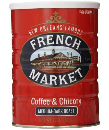 French Market Coffee, Coffee and Chicory, Medium-Dark Roast Ground Coffee, 12 Ounce Metal Can Medium - Dark Roast 12 Ounce (Pack of 1)