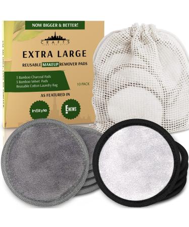Crafts And The City XL Extra Large Reusable Cotton Pads for Face - Reusable Eye Makeup Remover Pads- Soft Bamboo Make Up Cotton Rounds with Holder-Facial Wipes -Makeup Removing Washable Pad Set of 10