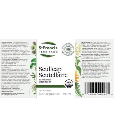 St. Francis Herb Farm Scullcap Herbal Tincture Liquid | Used to Help Relieve Nervousness | Used as a Sleep Aid | Helps Relieve Menstrual Pain | Organic | Non-GMO | Lactose-Free | (100ml) 100 ml (Pack of 1) - Buy Online on GoSupps.com