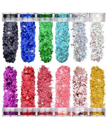 12 colors - Lvzongxin glitter face 60ml body glitter festival body glitter glitter powder sequet set for face nail eyes hair masquerade party make -up glitter diy craft 61