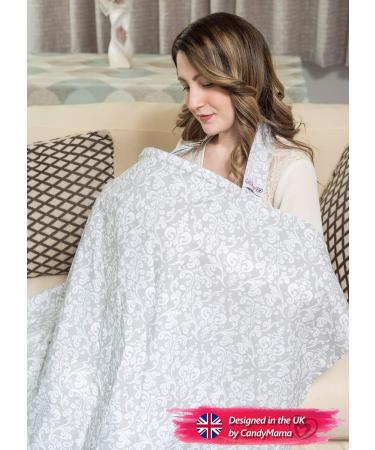 Grey Damask Adjustable Strap Breastfeeding Cover - Breathable Cotton - Boned Nursing Cover with Storage Bag & Towel Corners - Buy Online on GoSupps.com