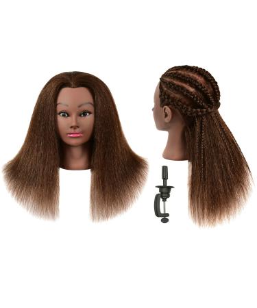 TIANYOUHAIR 22 Inch 100% Real Human Hair Mannequin Head Manikin Cosmetology Doll Heads with Stand for Braiding Styling Display Practice Training Coloring Bleaching Dyeing Curling Cutting Updos Brown