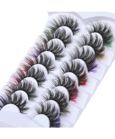 False Eyelashes Fluffy Colored Lashes 3D Volume Handmade Color Lashes 20MM Faux Mink Eyelashes 7 Pairs Cat-Eye Cosplay Makeup FANXITON Lashes 20MM-Fluffy Cat-Eye
