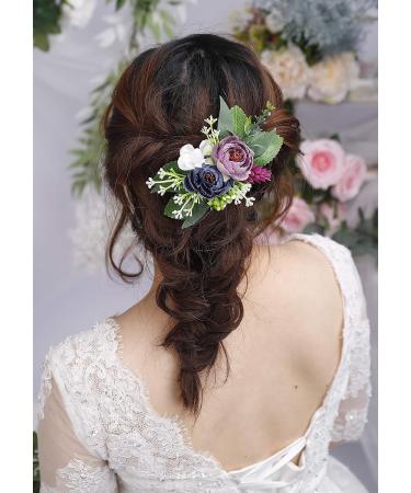 Kercisbeauty Handmade Purple Blue Rose Flower Barrette Leaf Hair Clip for Women Bridal Floral Headpiece Garden Party Hairdress Prom(Vintage Love) - Buy Online on GoSupps.com
