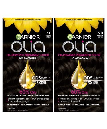 Garnier Hair Color Olia Ammonia-Free Brilliant Color Oil-Rich Permanent Hair Dye 3.0 Darkest Brown 2 Count (Packaging May Vary)