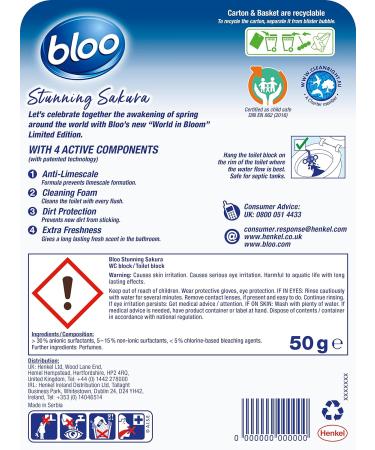 Bloo Limited Edition Sakura Blue Toilet Rim Block with Anti-Limescale Cleaning Foam - 1 Pack - Buy Online on GoSupps.com