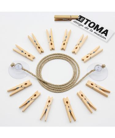 Letoma Photo Rope with Brackets & Suction Cups - 100 cm Natural Hemp Display with 8 Decorative Clips for Windows & Smooth Surfaces - Buy Online on GoSupps.com