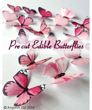 24 X PRE-CUT BEAUTIFUL MEDIUM PINK BUTTERFLIES EDIBLE RICE/WAFER PAPER PRE CUT CUPCAKE CAKE DESSERT TOPPERS BIRTHDAY PARTY WEDDING BABY SHOWER DECORATIONS (Medium) - Buy Online on GoSupps.com