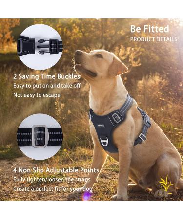 Funfox Medium Dog Harness | No-Pull Adjustable Vest with Reflective Strips | Ergonomic Handle | Ideal for Walking and Control | Soft Padded | 2 Clips | Medium Black - Buy Online on GoSupps.com