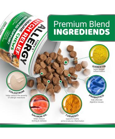 Dog Allergy Relief Chews - Dog Itching Skin Relief Treatment Pills - 170 Chews - Anti-Itch for Dogs - Itchy and Paw Licking - Dry Skin & Hot Spots - Omega 3 Fish Oil - Skin & Coat Supplement Chicken 170 Soft Chews - Buy Online on GoSupps.com