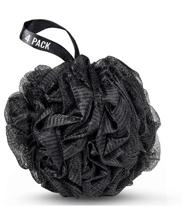 SARAGAN Bath Shower Loofah - Large Exfoliating Bath Sponge - Body Scrub Shower Sponge Wash for Men and Women - Pouf Body Scrubber Made with 80g Plush Mesh - Bath and Shower Accessories (Black 4 Pack)
