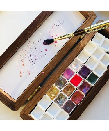 Csy Art Gallery Handmade Airtight Wooden Watercolor Palette Travel Paint Tray Box - Walnut Big Size with Acrylic Pallets and Half Pans Grid for Watercolor, Gouache, Acrylic Paint - Buy Online on GoSupps.com