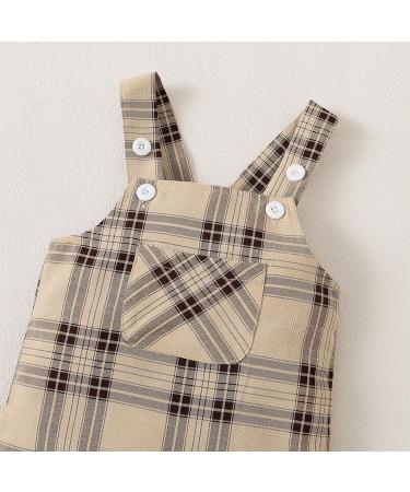 Puseky Baby Boy Long Sleeve Romper and Plaid Suspenders Overall Pants 0-3 Months White - Buy Online on GoSupps.com