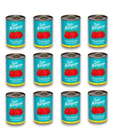 Delicret - 12x 400g - San Marzano Tomate from Campania "The Red Gold" |Whole peeled tomatoes in your own juice |+Free Delicret Grandma Recipes 12x San Marzano Tomatoes