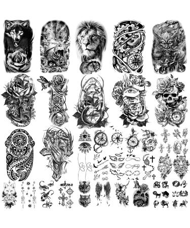 Yazhiji 36 Sheets Temporary Tattoos Stickers - 12 Arm & Chest Tattoos + 24 Tiny Black Designs for Men and Women - Buy Online on GoSupps.com