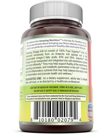 Amazing Omega Superba Krill Oil 500mg Softgels - Non GMO Gluten Free - 200mg Omega 3 Fatty Acids - 120mg EPA & 56mg DHA - Best Omega 3 Supplements (120 Count) - Buy Online on GoSupps.com