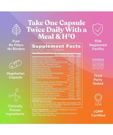 Women's Essentials Multivitamin - Immunity, Beauty, Brain, Energy, and Heart Health - 60 Vegetarian Soft Capsules - Buy Online on GoSupps.com