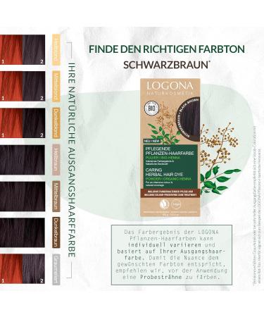 Logona Natural Vegan Hair Color Powder - Organic Henna Black Brown | Nourishing Herbal Hair Color for Intensive Shine - 100g - Buy Online on GoSupps.com