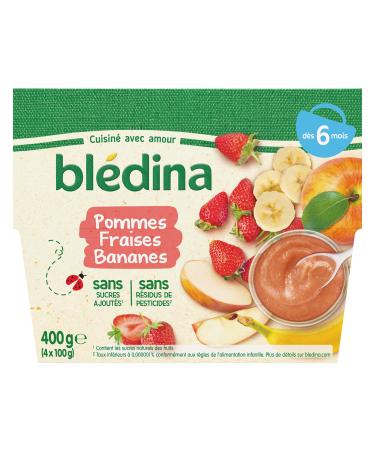 Bl dina 4 Coupelles Pommes Fraises Bananes d s 6 mois (4x100g) - Pack de 12*400g