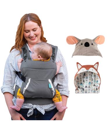 Infantino Cuddle Up Ergonomic Hoodie Baby Carrier Bundle Pack - Detachable Fox and Koala Hoodies, Storage Pocket, Lumbar Support, Facing-in or Backpack Positions for Newborns and Toddlers, 12-40 lbs. Fox & Koala