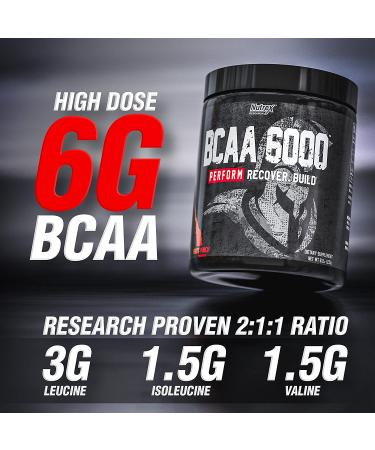 Nutrex Research BCAA Powder 6000 | 6g BCAAs Amino Acids | Proven 2:1:1 Ratio for Muscle Recovery | Fruit Punch, 30 Servings - Buy Online on GoSupps.com