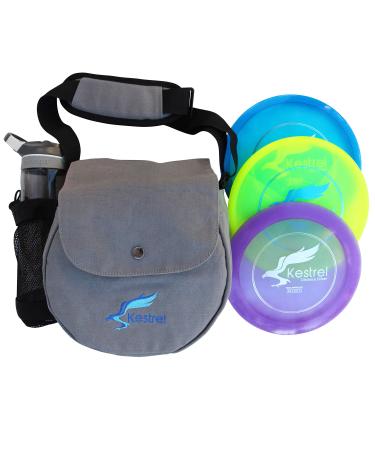Kestrel Discs Golf Pro Set | 3 Disc Pro Pack Bundle and Small Bag | Disc Golf Set | Includes Distance Driver, Mid-Range and Putter | Small Disc Golf Bag Gray