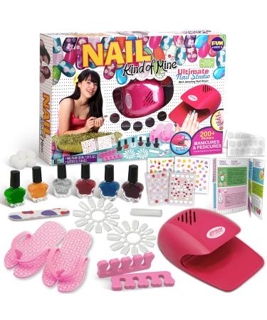 Kids Nail Art Kit for Girls, FunKidz Makeup Nail Studio Kits with Peelable Nail Polish and Nail Dryer Teens Mani Pedi Set Spa Party Favors