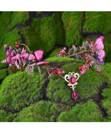 MOSTORY Fairy Crown Pink Butterfly Elf Headpiece Woodland Headband Elven Circlet Tiara for Women Christmas Halloween Renaissance Renfaire Cosplay - Buy Online on GoSupps.com
