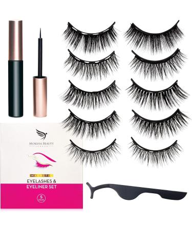 Magnetic False Eyelashes & Eyeliner Kit - 5 Pairs Natural Look, Reusable 3D Lashes with Tweezers | No Glue, Waterproof Formula - Buy Online on GoSupps.com