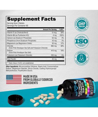 Electrolyte Tablets | Magnesium Sodium Potassium & Vitamins | Vegan & Keto | 120 Tabs - Made in USA - Buy Online on GoSupps.com
