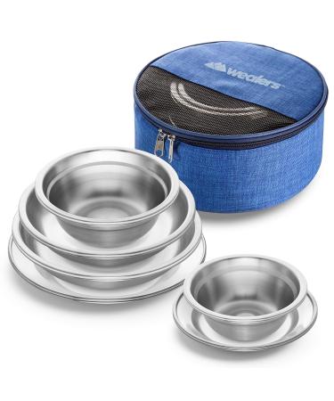 Wealers Stainless Steel Plates and Bowls Camping Set Small and Large Dinnerware for Kids, Adults, Family | Camping, Hiking, Beach, Outdoor Use | Incl. Travel Bag (12 Piece Set)