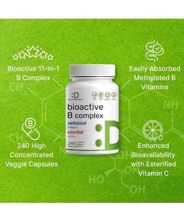 Bioactive Vitamin B Complex for Men & Women 240 Veggie Capsules - Methylated B Complex & Esterified Vitamin C High Potency & Easy Absorption Immune Energy & Metabolism Supplement Non-GMO - Buy Online on GoSupps.com