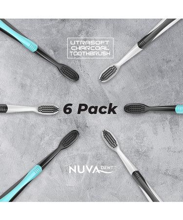 Nuva Dent Ultra Soft Charcoal Toothbrush - Gentle Slim Brush Head - Whitens Teeth - 6 Pack - Buy Online on GoSupps.com