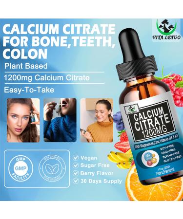 (2 Pack) Calcium Supplements for Women Calcium 1200mg with Vitamin D3 Drops for Bone Teeth Colon Cardiovascular Health High Absorption Liquid Calcium Citrate Magnesium Plus Zinc Vitamin K2 Vegan - Buy Online on GoSupps.com