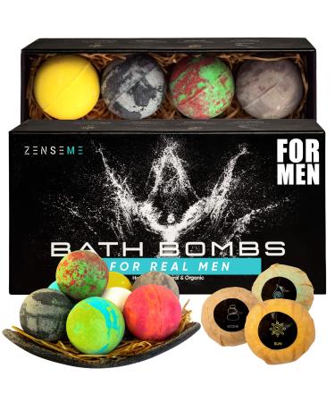 Bath Bombs for Men, Gift Set of 8 Scented Organic Handmade Bath Bombs of 2.5 oz with Natural Essential Oils. Perfect for Boyfriend, Husband, Father or Friend, by ZenseMe