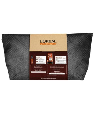 L'Or al Men Expert Nursing Set - Beard Oil & XL Shower Gel Cedar Wood Oil Washbag & Grooming Kit - Perfect Body & Beard Care - Buy Online on GoSupps.com