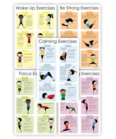 CLASSROOM EXERCISE POSTERS Yoga Calm Posters and Kids Work Out for the Classroom. Five 11" by 17" Fitness Posters for Classroom for Your Sensory Classroom Tools collection! Activity Posters for Kids Calm Down Corner Supplies